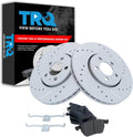 TRQ Performance Front Brake Pad and Rotor Set Ceramic Coated Drilled Slotted Rotors Compatible with 1999-2010 Volkswagen Beetle 1999-2006 Golf 1999-2005 Jetta