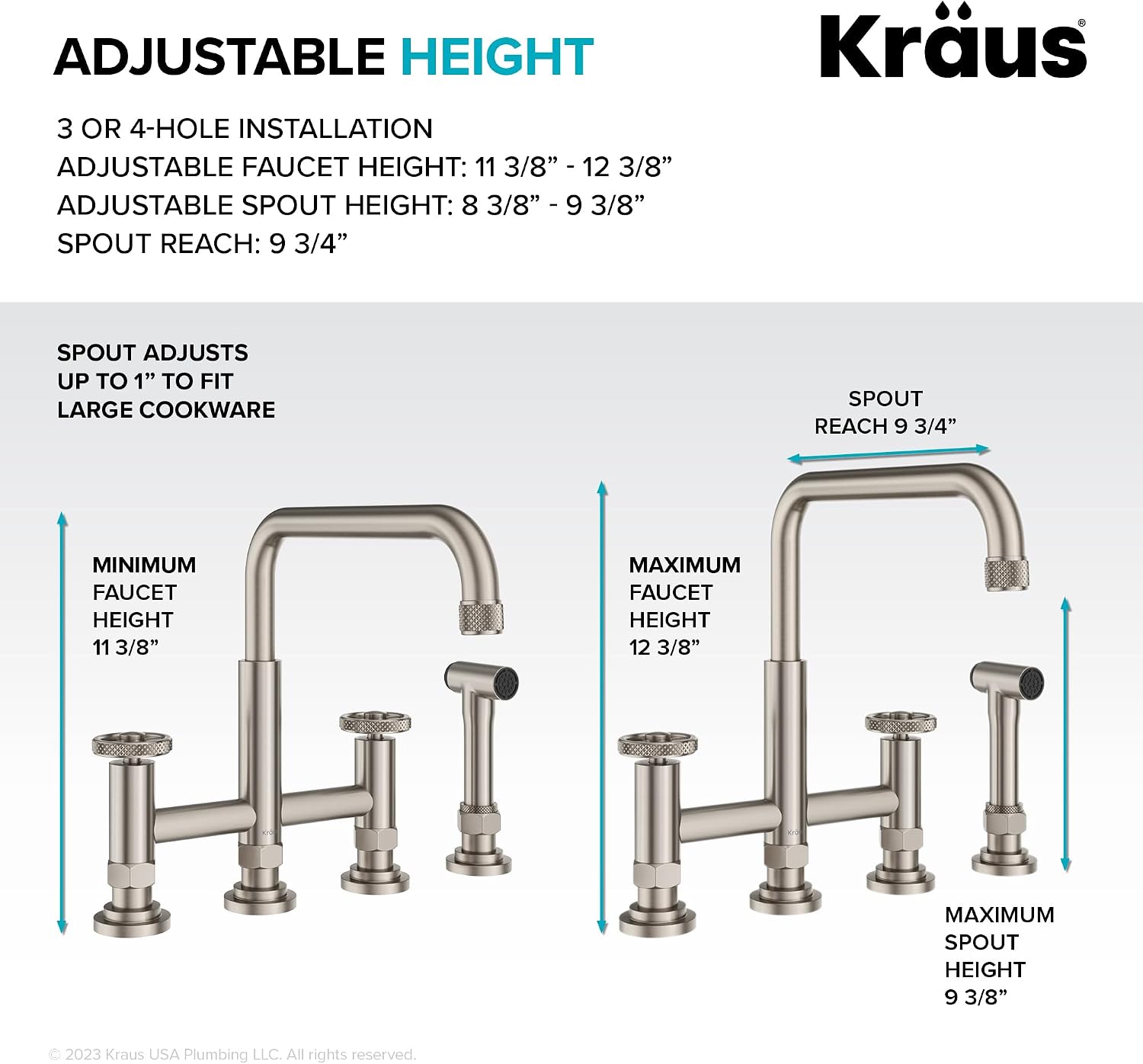 KRAUS Urbix Color-Changing Industrial Bridge Kitchen Faucet with Side Sprayer and ColorSmart Technology in Matte Black/Grey, KPF-3125MBGRCC