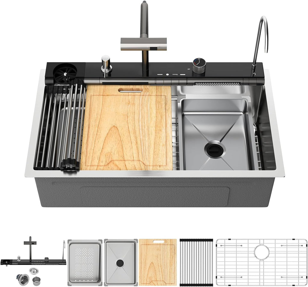 Kichae 30 Kitchen Sink Drop In - 30 x 19 Drop Sink Stainless Steel 16 Gauge Ledge Workstation Single Bowl Topmount Over Mount Kitchen Sink Handmade Basin