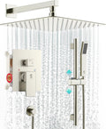 SR SUN RISE Shower System with 10' Rain Showerhead, Square Handheld Showerwith 16-Inch Slide Bar and 71-Inch Hose, Wall Mounted Shower Faucet Set Included Valve and Trim Kit, Brushed Nickel