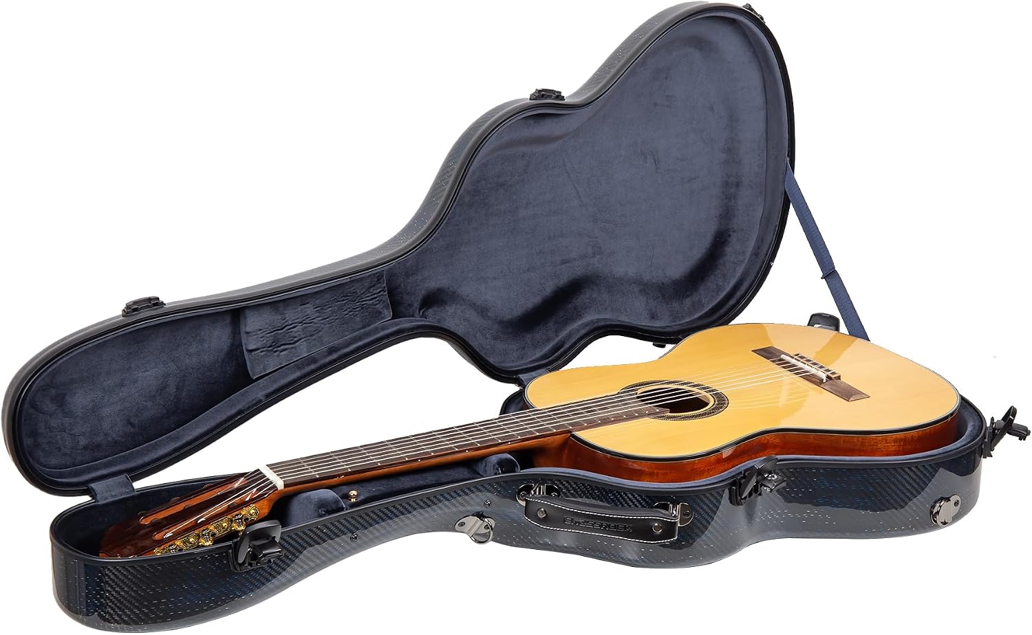 Crossrock Air Carbon® Classical Guitar Case | Aerospace 3K Carbon Fiber Shell with Metallic Blue Weave – TSA Lock, Backpack Straps – Fits Full Size 4/4 Guitars (CRF6030CBT)