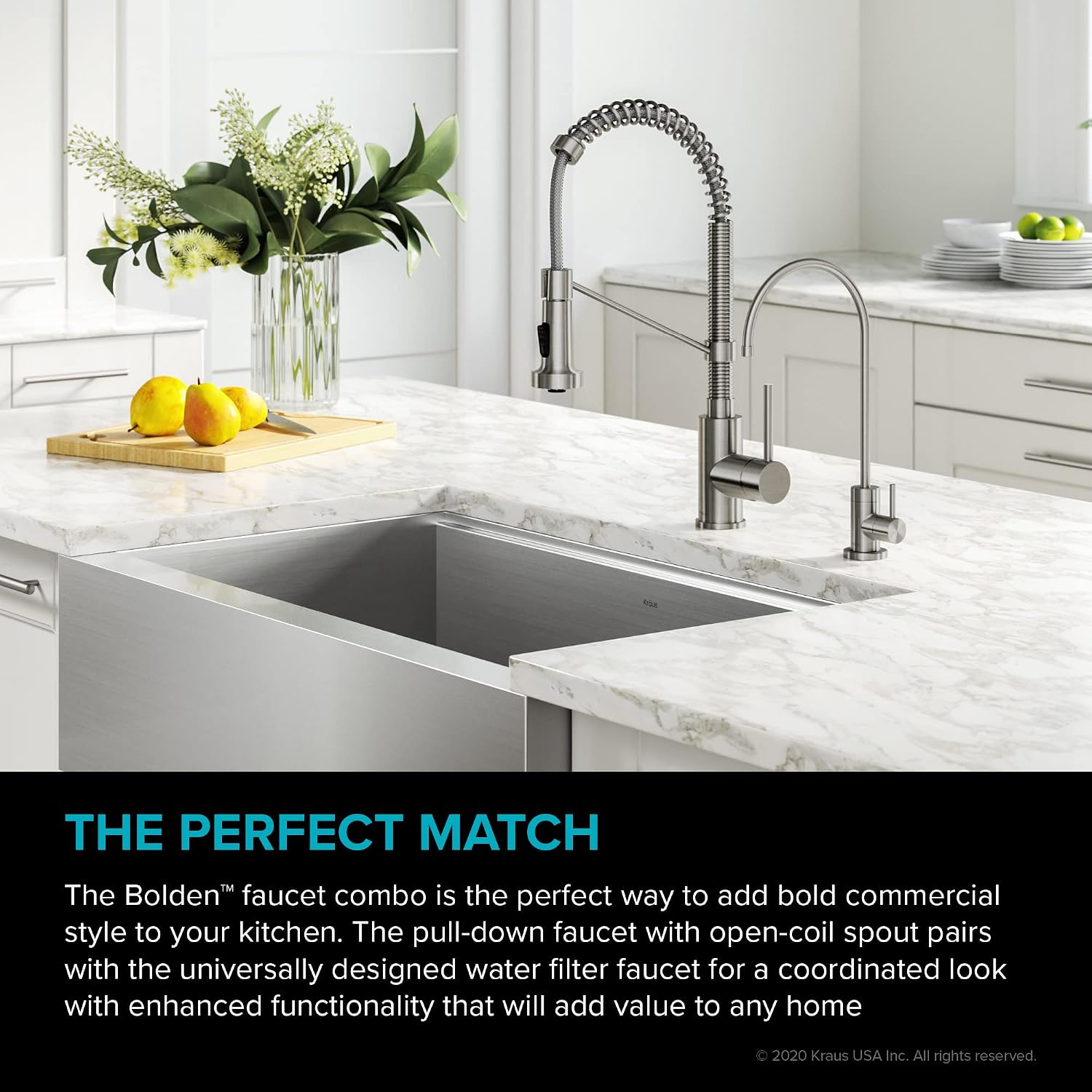 KRAUS Bolden Commercial Style Pull-Down Kitchen Faucet and Purita Water Filter Faucet Combo in Spot Free Stainless Steel, KPF-1610-FF-100SFS