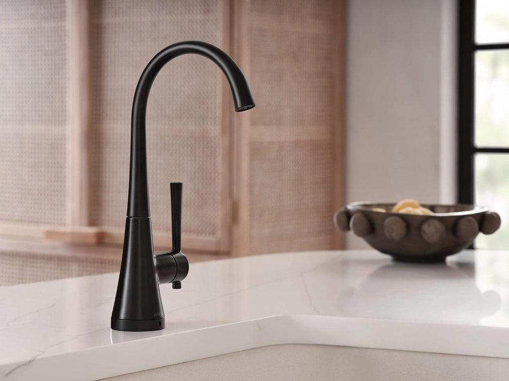 Moen Matte Black Kurv One-Handle High Arc Single Mount Cold Water Beverage Faucet with Optional Filtration System, S5560BL