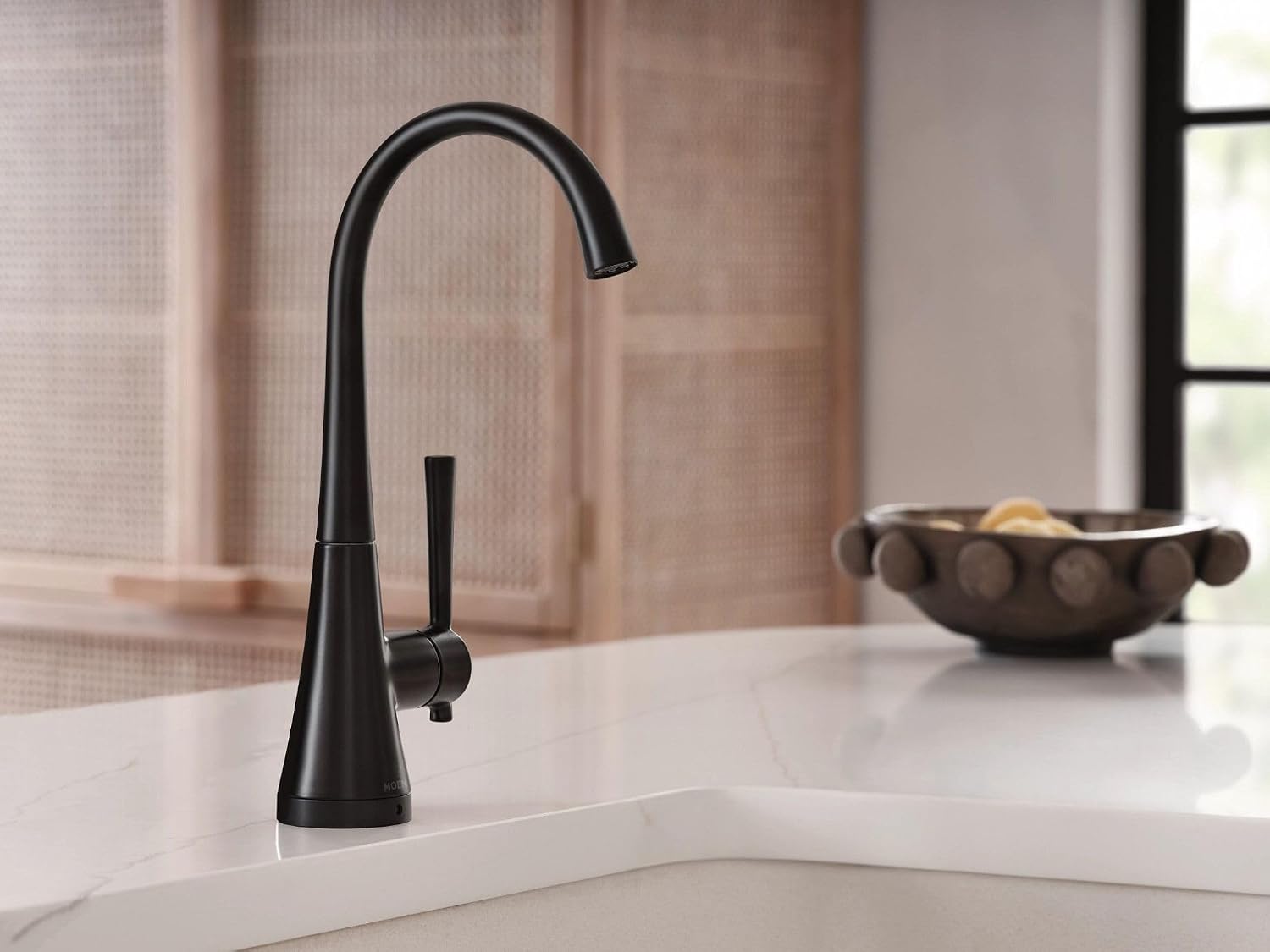 Moen Matte Black Kurv One-Handle High Arc Single Mount Cold Water Beverage Faucet with Optional Filtration System, S5560BL