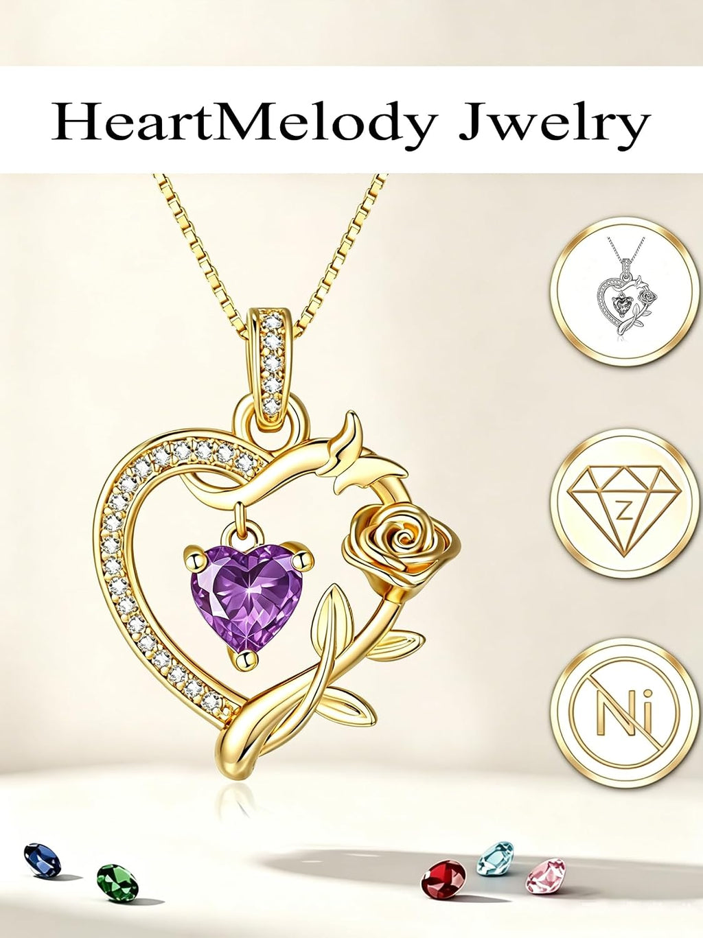 HeartMelody Heart Necklaces for Women Gold,14k 18K White Gold Plated Dainty Rose Butterfly Necklace with Garnet Birthstone Pendant Necklace Everyday Jewelry Birthday Christmas Gifts for Women Mom Her