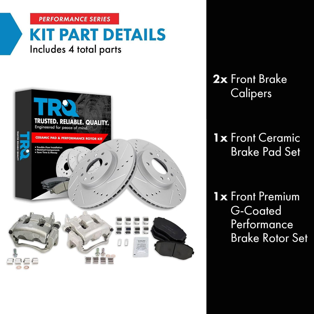 TRQ Performance Front Brake Pad and Rotor Set Ceramic Coated Drilled Slotted Rotors Calipers Compatible with 2007-2012 Mazda CX-7