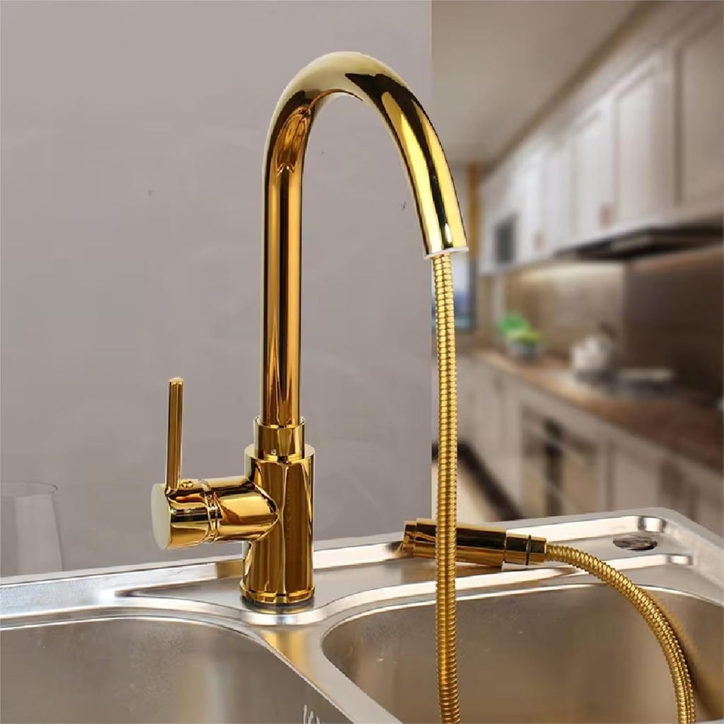 Gold Kitchen Faucets Pull Out Sink Water Mixers Brass Vanity Faucet Cold and Hot Water
