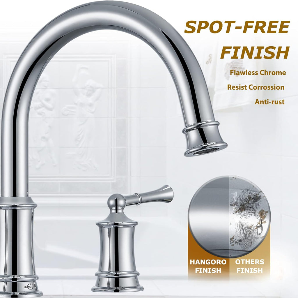 Polished Chrome Roman Tub Faucet, Antique Bathtub Faucet Set 3 Hole, High Flow Bath Tub Faucet 12-16 inch Widespread, Solid Brass Tub Filler 2 Handle 360° Swivel Spout Rough-in Valve(B2307-CP)