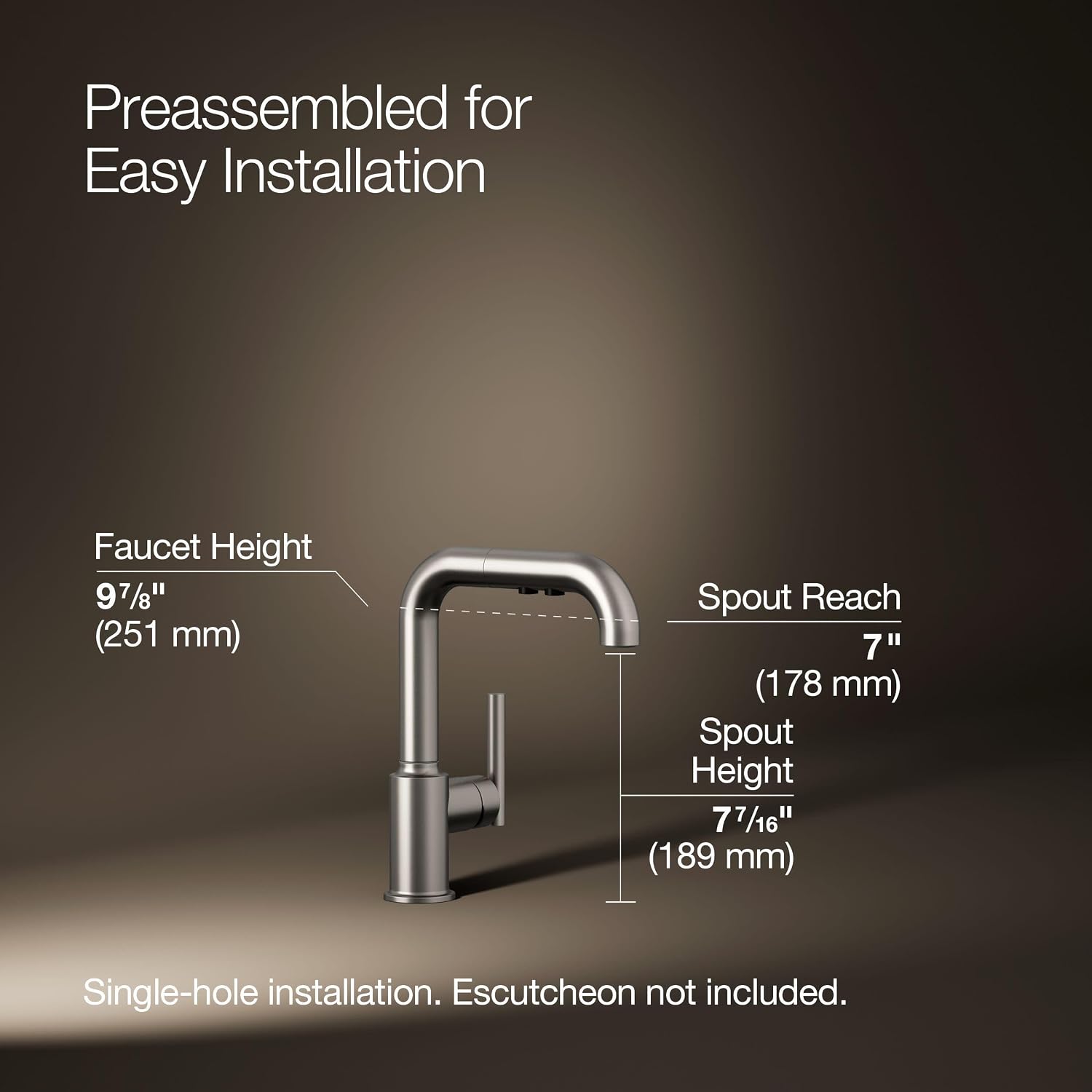 KOHLER Purist Pull-out kitchen sink faucet with three-function sprayhead