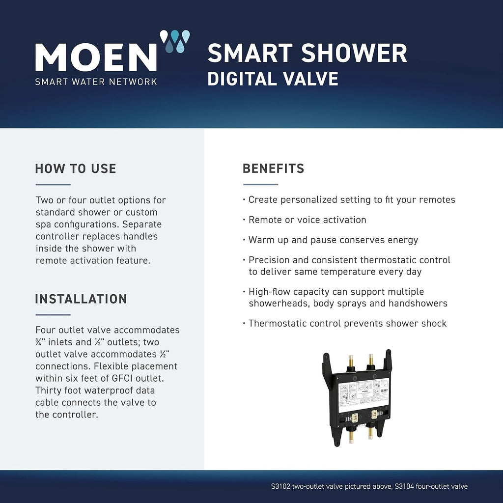 Moen Matte Black Smart Shower 2-Outlet Digital Water System Controller for Thermostatic Shower Valve, TS3302BL