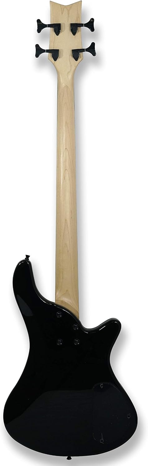 Tario Left-handed 4 String Black Electric Bass, Bolt-on Maple Neck, Poplar Body