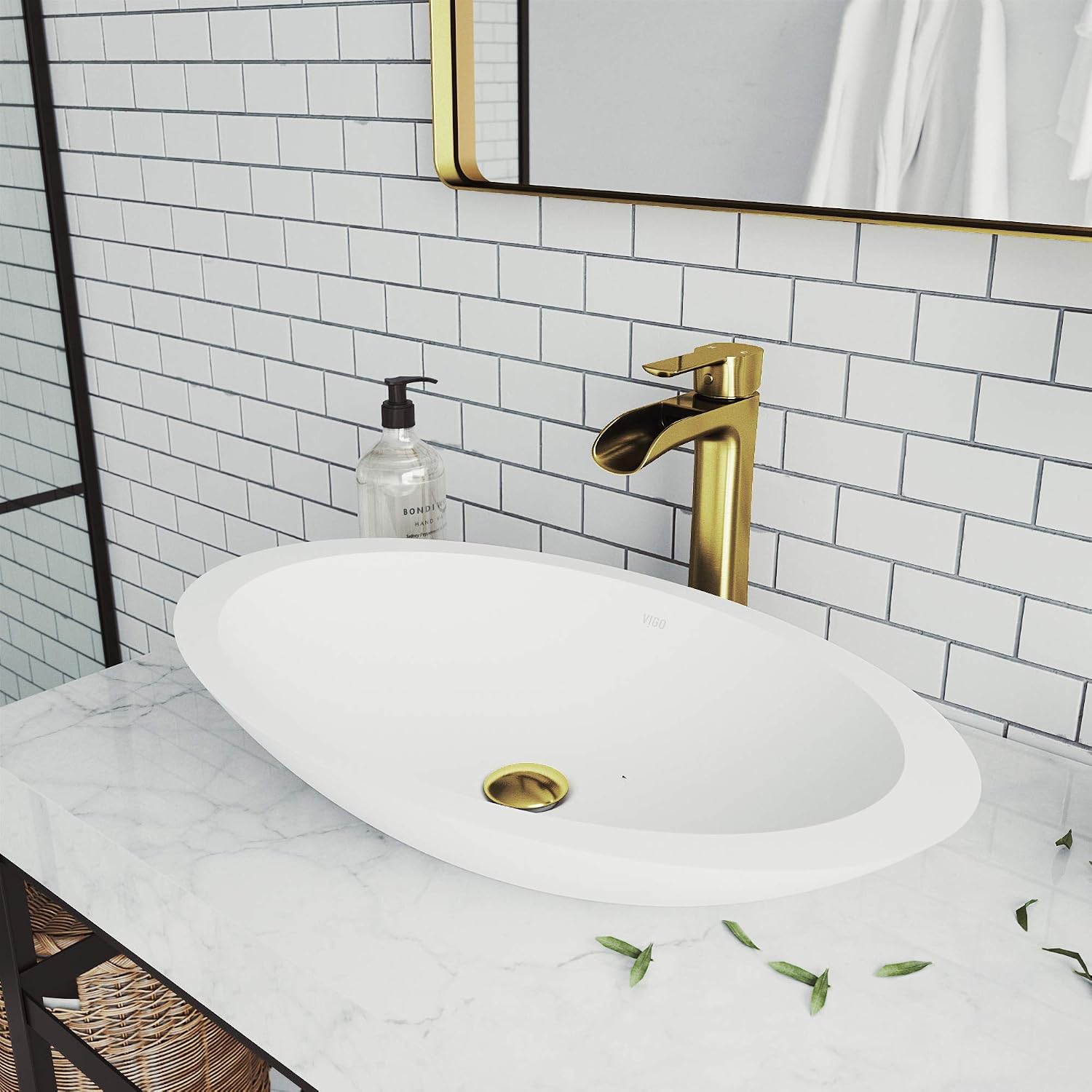 VIGO Niko Waterfall Single-Handle Single-Hole Mount Vessel Bathroom Sink Faucet, 11-Inch, Matte Brushed Gold, Modern Design, Solid Brass, 1.2 GPM WaterSense & Ceramic Disc Valve - VG03024MG