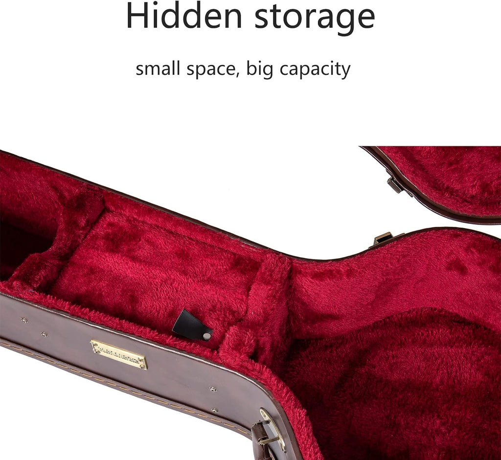 Crossrock Wooden Guitar Case fits 12-Frets 000/OM Acoustic Guitars - Stainless Steel Latches, Sponge Lining, Metal Feet, Storage Space - Vintage Brown (CRW620-00012BR)
