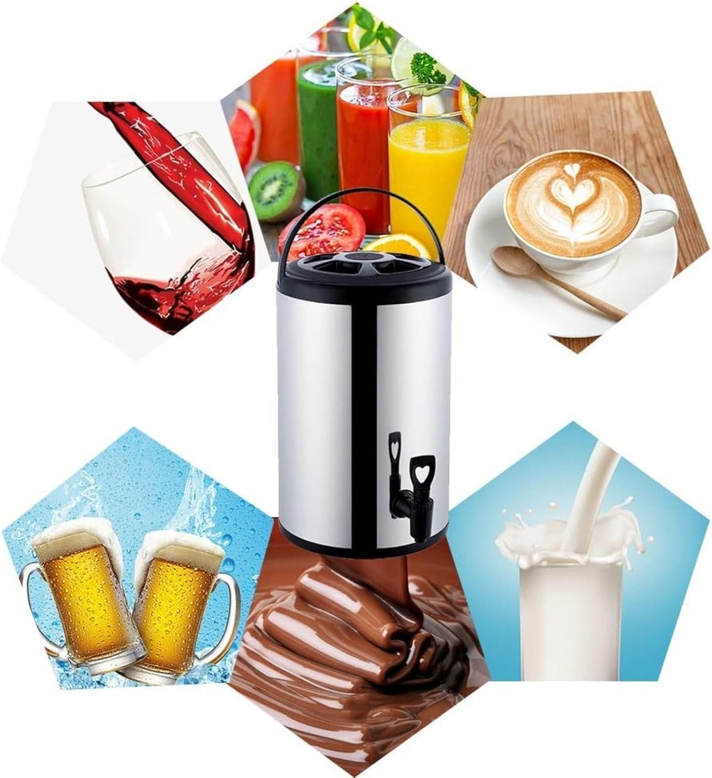 Hot Water Dispenser with Faucet,Stainless Steel Catering Urn, Thermostat Water Boiler 6L/8L/10L/12L, Commercial Coffee Urn Insulated Barrel, Insulated for 10-12 Hour(8L)