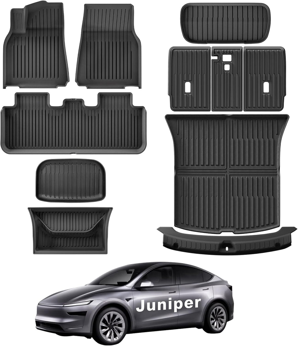 WEIZE Tesla Model Y Juniper Floor Mats 2025 2026, 11 PCS Full Set All Weather Non-Slip Floor Mats & Cargo Liners, Black Car Mats for Tesla Interior Accessories ((Not for Standard)
