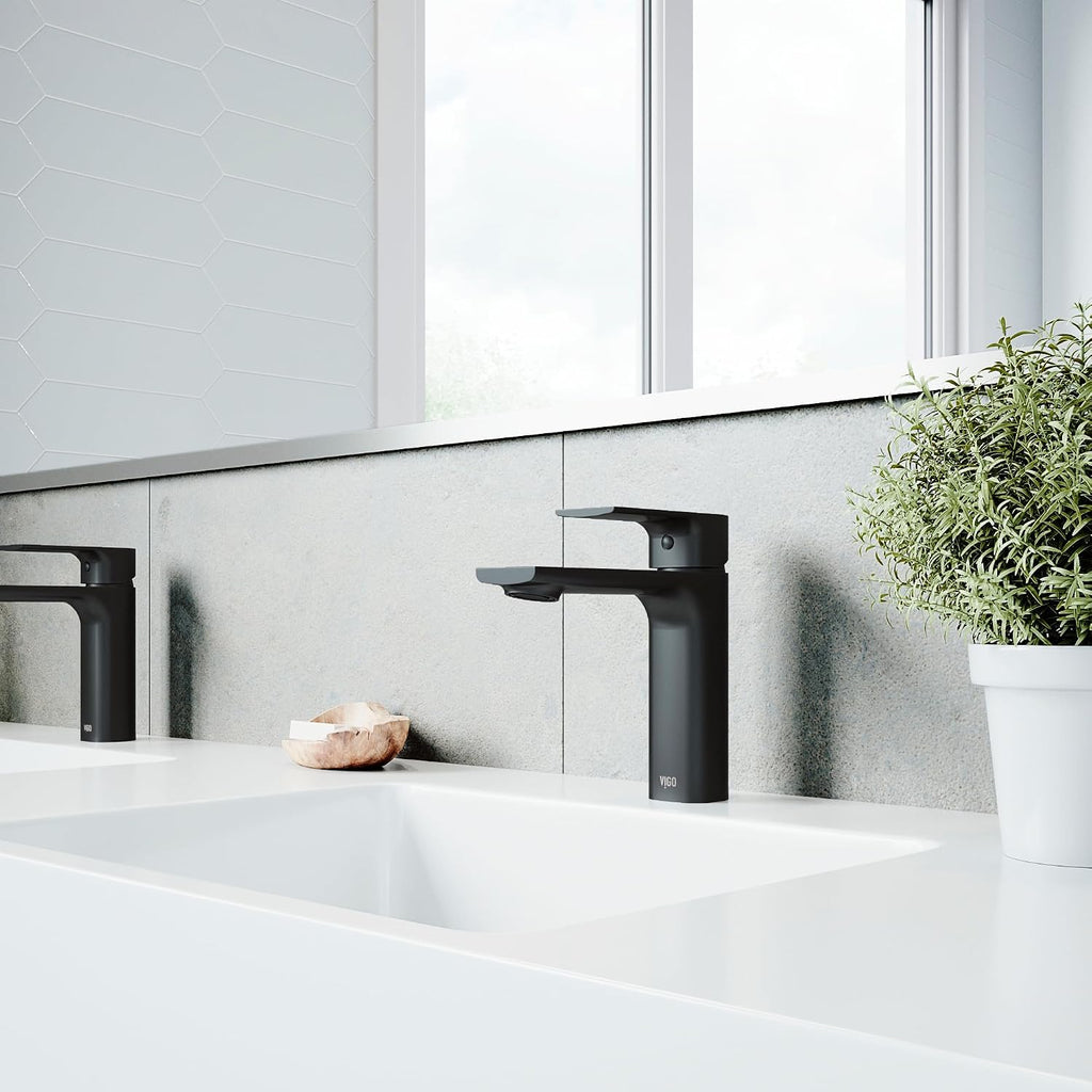 VIGO Davidson Single-Handle Single-Hole Mount Bathroom Sink Faucet, 6-Inch, Matte Black, Modern Design, Solid Brass, 1.2 GPM WaterSense & Ceramic Disc Valve, Corrosion-Resistant