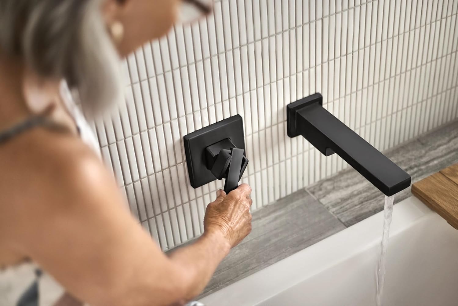 Moen 90 Degree Matte Black Single Handle Wall Mount Tub Filler High Flow Tub Faucet with 10' Spout Reach, WTS911BL