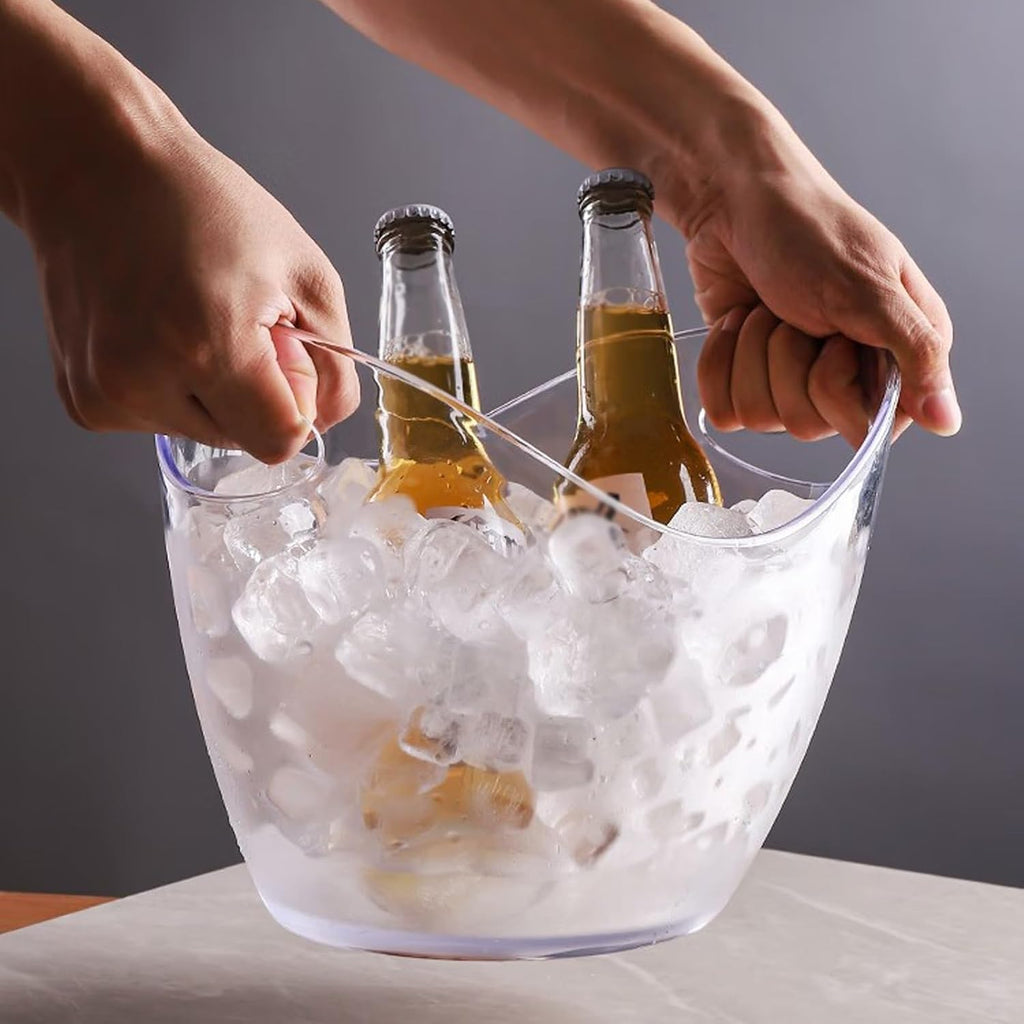Ice Bucket 8 Liter Acrylic Ice Bucket with Ice Tongs, Plastic Tub Oval Storage Bucket Ice Buckets for 2 Wine or Champagne Bottles Ice Bucket Ice Buckets For Parties(Blue)