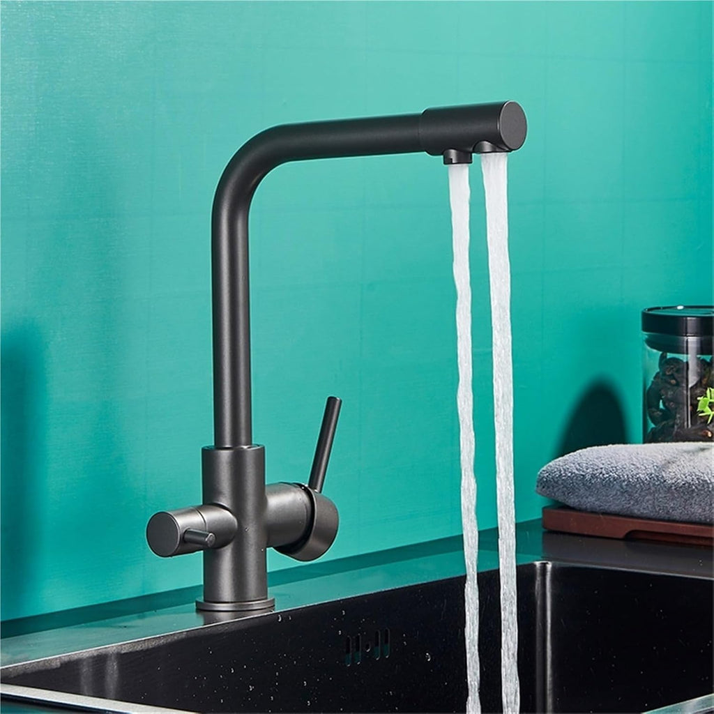 360° Rotating Deck-Mounted Filtered Pure Water Kitchen Faucet with Hot and Cold Water Mixer Tap(Gray)