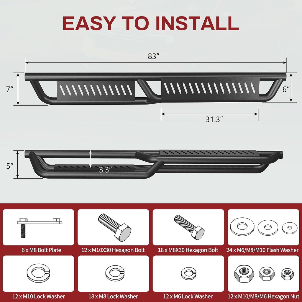 YITAMOTOR Running Boards Compatible with 2019-2026 Chevrolet Silverado/GMC Sierra 1500 Crew Cab, 2020-2026 2500HD 3500HD Crew Cab, Black Side Steps Rails Steel Nerf Bars (Excl. 2019 LD/Limited)