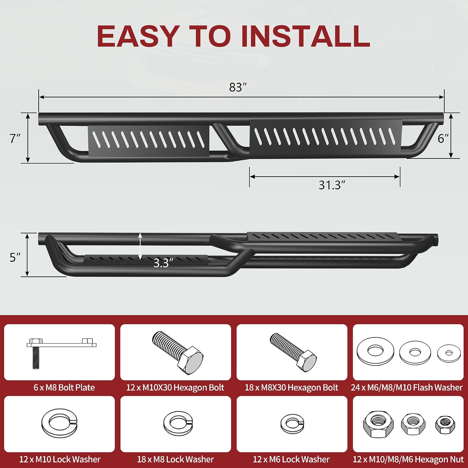 YITAMOTOR Running Boards Compatible with 2019-2026 Chevrolet Silverado/GMC Sierra 1500 Crew Cab, 2020-2026 2500HD 3500HD Crew Cab, Black Side Steps Rails Steel Nerf Bars (Excl. 2019 LD/Limited)
