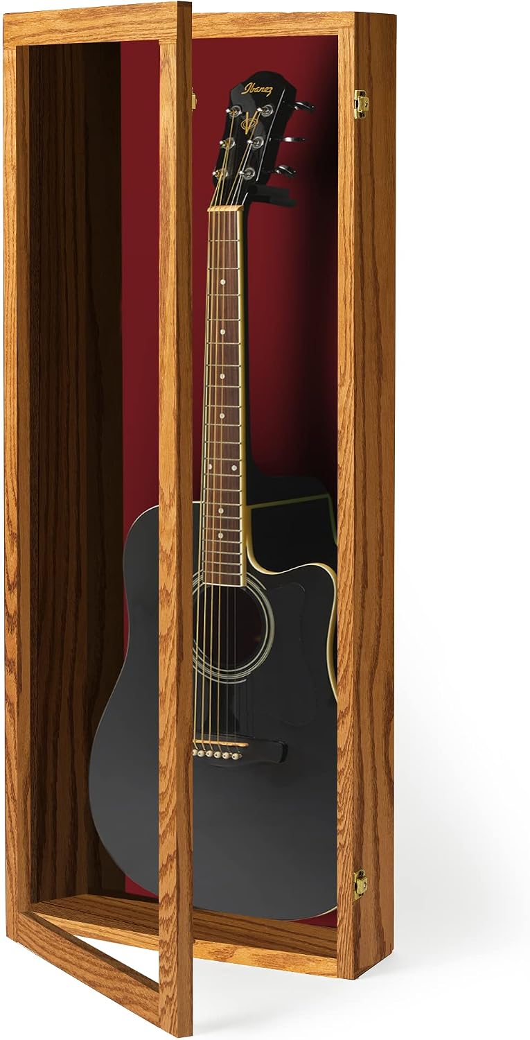 PENNZONI Acoustic Guitar Display Case - Acrylic Acoustic Guitar Case - Guitar Display Case Wall Mount, Guitar Wall Case Made from Hardwood Frame & Clear Acrylic | Natrual Oak