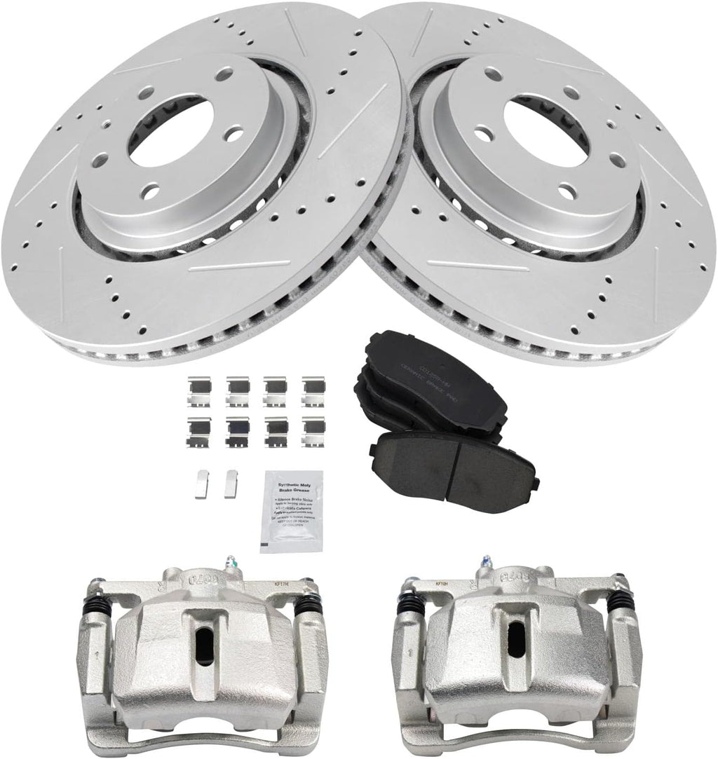 TRQ Performance Front Brake Pad and Rotor Set Ceramic Vented Coated Rotors Calipers Compatible with 2019 Mazda CX-5