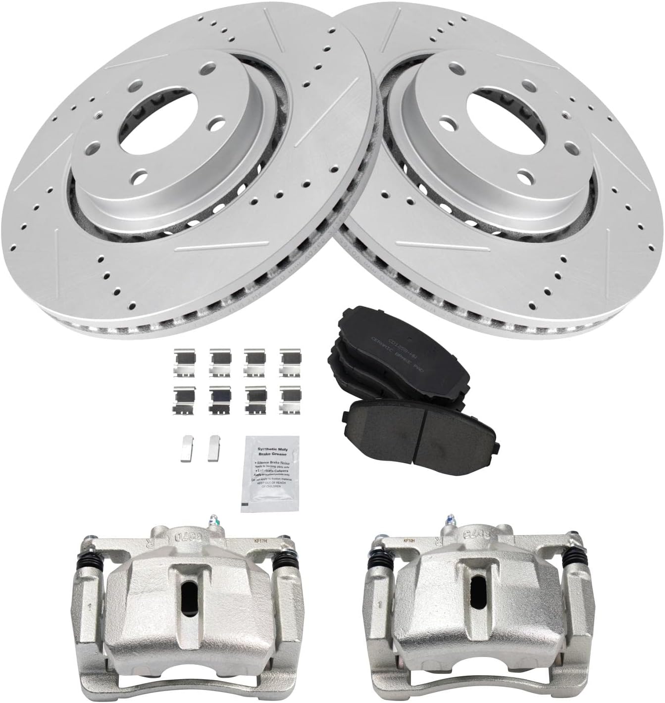 TRQ Performance Front Brake Pad and Rotor Set Ceramic Vented Coated Rotors Calipers Compatible with 2019 Mazda CX-5