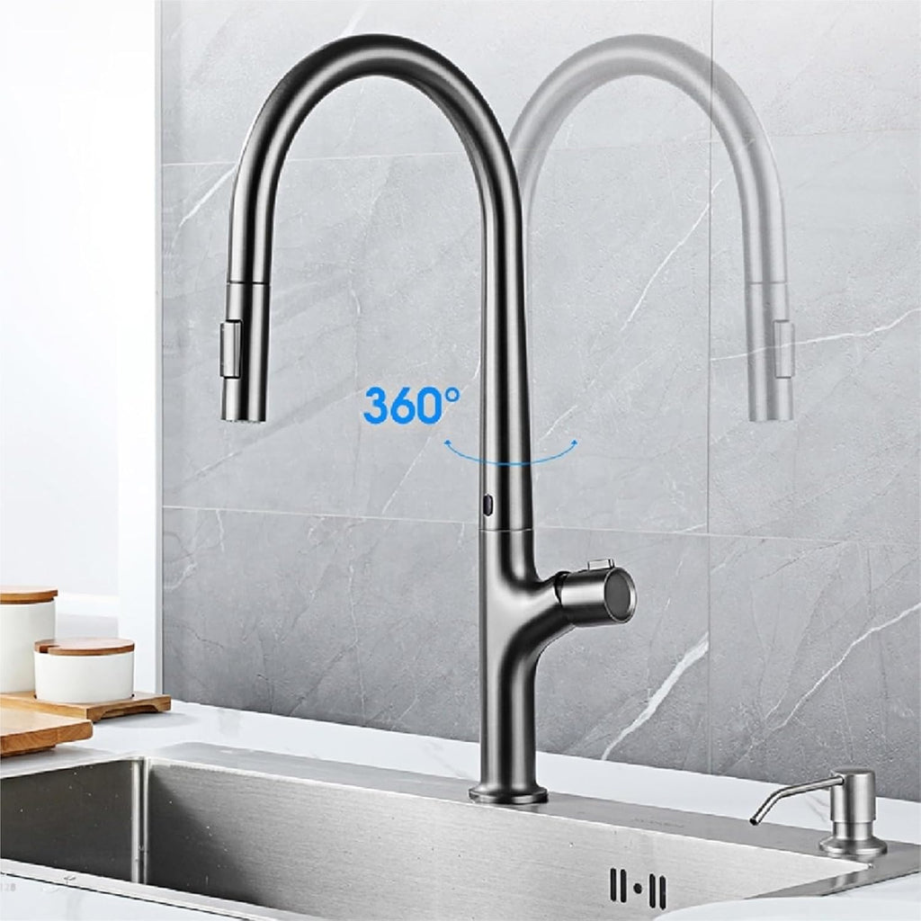 Modern Induction Brass Kitchen Faucet- Single Handle Flexible Control Cold and Hot Water 2 Function Sink Tap(Matte Black)