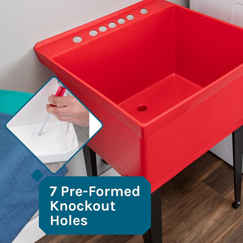 19 Gallon Utility Sink Laundry Tub by JS Jackson Supplies with Adjustable Metal Legs, Ideal for Laundry room, Basement, or Garage Workshop. Heavy Duty Shop Sink. No Faucet Included