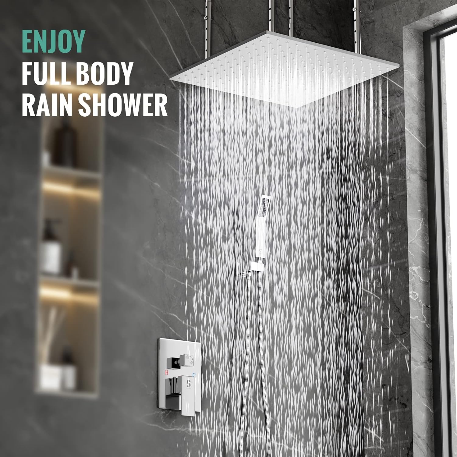 20 Inch Extra Large Full Body Shower System Bathroom Luxury Rain Mixer Shower Combo Set Ceiling Mounted Rainfall Shower Head Faucet Polished Chrome (Contain Shower Faucet Rough-In Valve Body and Trim)