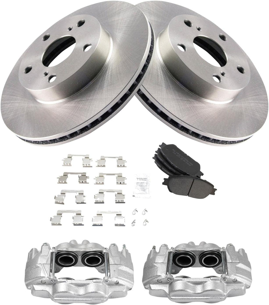TRQ Front Brake Pad and Rotor Set Semi Metallic Vented Rotors Calipers Compatible with 2005-2015 Toyota Tacoma