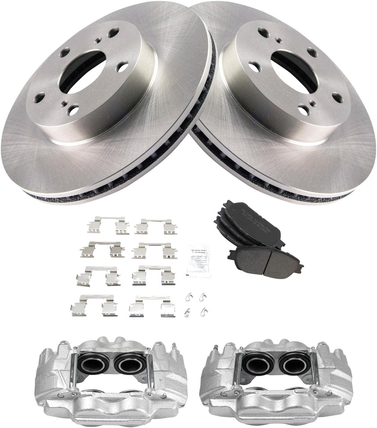 TRQ Front Brake Pad and Rotor Set Semi Metallic Vented Rotors Calipers Compatible with 2005-2015 Toyota Tacoma