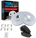 TRQ Performance Front Brake Pad and Rotor Set Ceramic Coated Drilled Slotted Vented Rotors Compatible with 2013-2018 Hyundai Santa Fe Sport 2014-2015 Kia Sorento