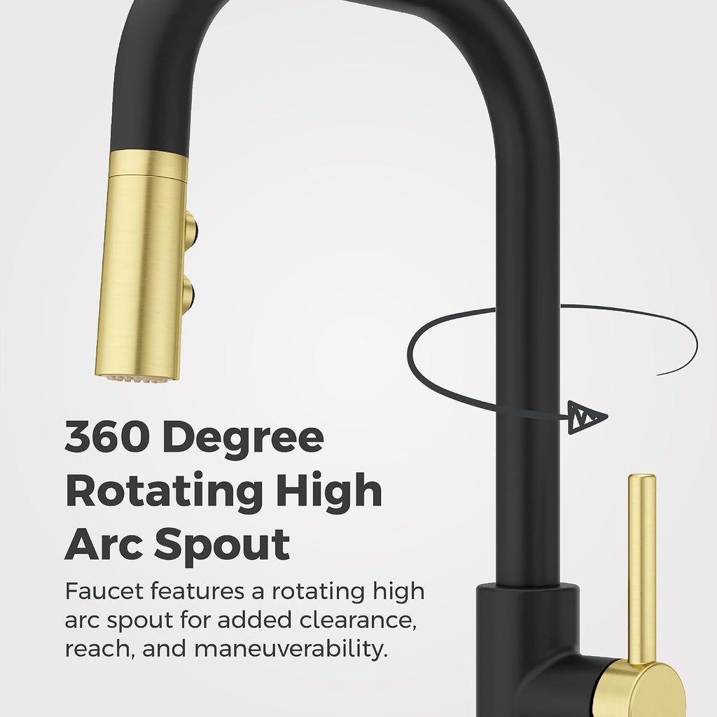 Pfister Zanna 1-Handle Pull-Down Kitchen Faucet in Matte Black and Brushed Gold