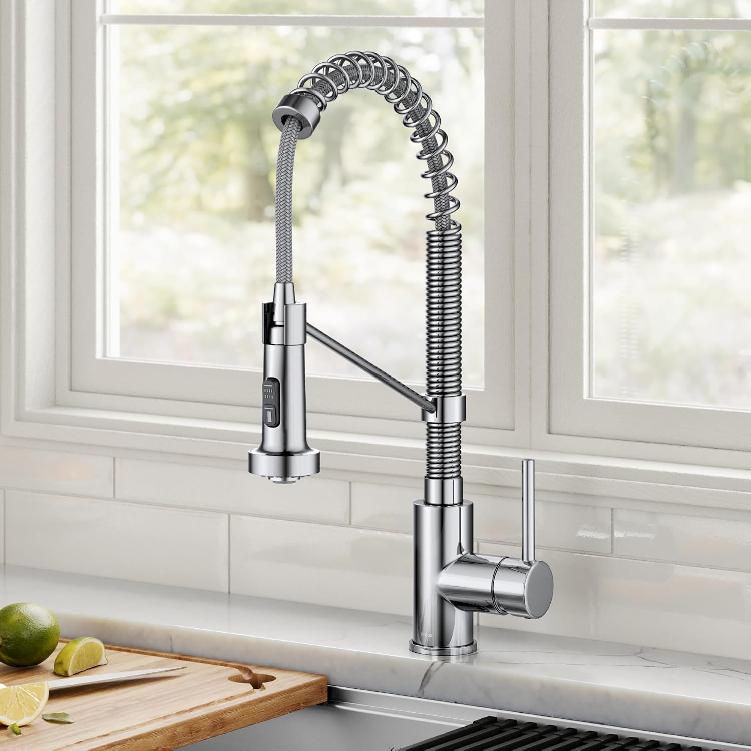 KRAUS Bolden Commercial Style 2-Function Single Handle Pull Down Kitchen Faucet in Chrome, KPF-1610CH (Pack of 1)