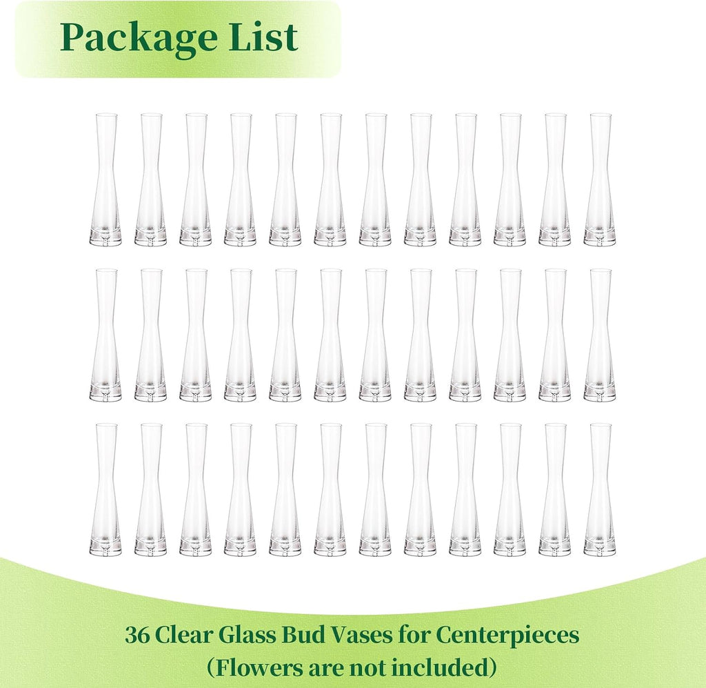 Hewory Glass Bud Vases for Centerpieces Set of 36, Handmade Modern Clear Small Skinny Decorative Single Flower Vase, Minimalist Slim Floral Vase for Home Wedding Party Events Table Decor, 7.87'