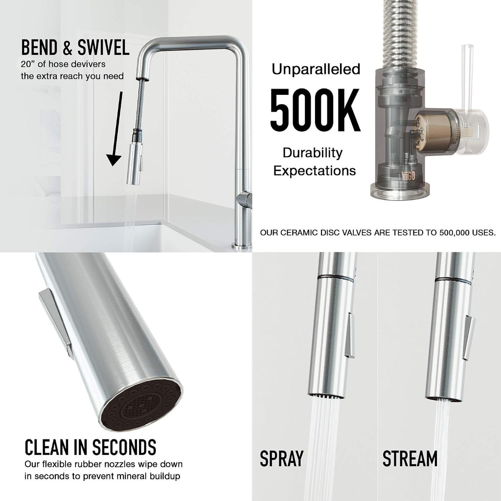 VIGO Parsons 18'' H Single Handle Pull-Down Sprayer Kitchen Faucet in Stainless Steel-VG02031ST