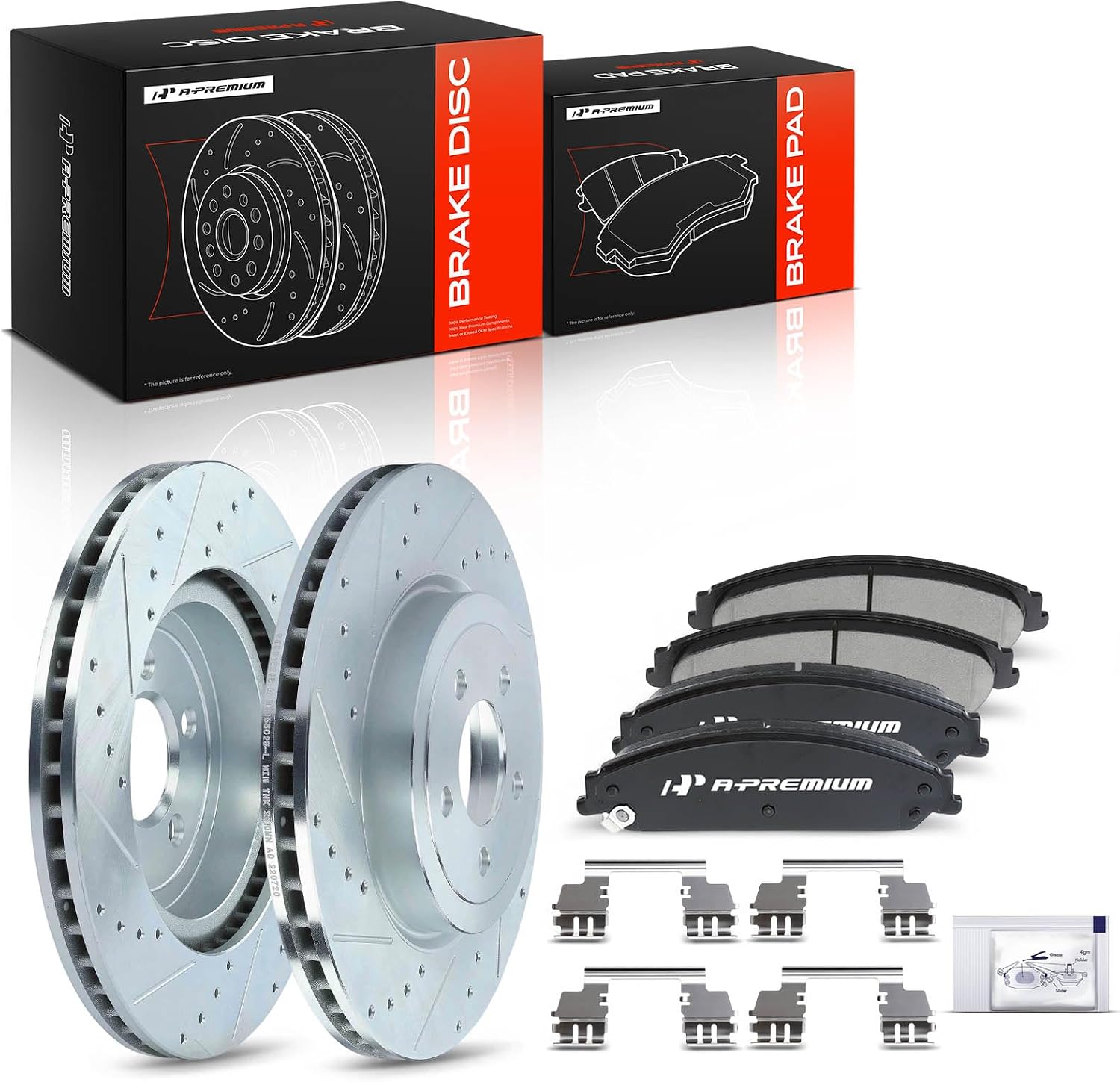A-Premium 13.58 in (345 mm) Front Drilled and Slotted Disc Brake Rotors + Ceramic Pads Kit Compatible with Select Chrysler and Dodge Models - 300, Challenger, Charger, Magnum, 6-PC Set