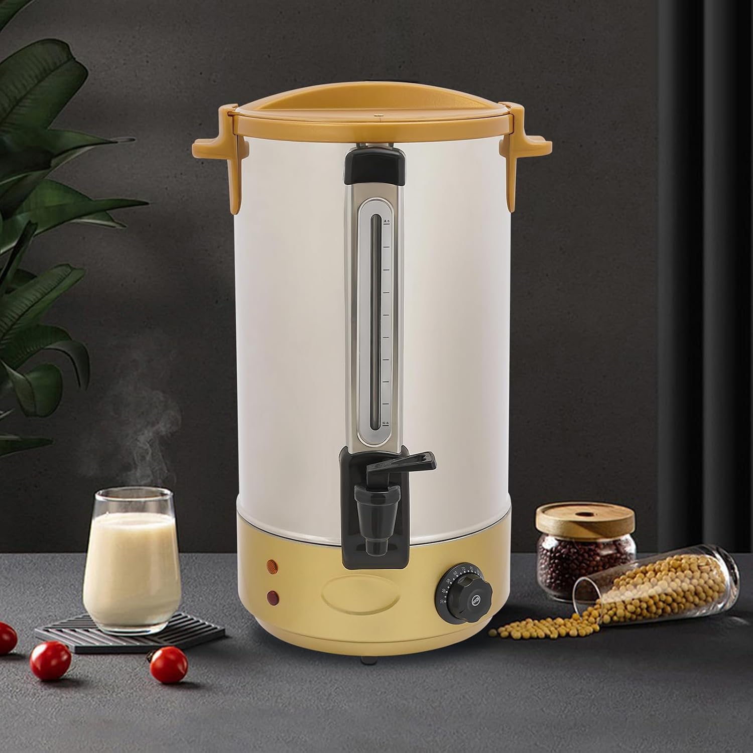 Commercial Coffee Urn, 1800W 28L/7.4Gal Stainless Steel Hot Coffee Dispenser with Faucet for Hot Beverage Tea Chocolate, Adjustable Temperature 86-248℉ (Gold)