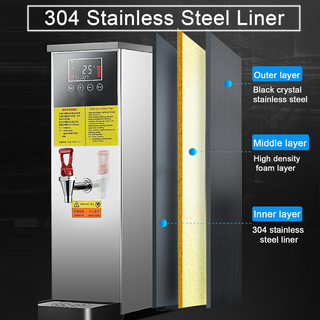 Water Boiler, Stepping Type Boiling Water Machine, Hot Water Dispensers, with Digital Temperature Display and Timer, for Coffee, Tea (Black 25l)