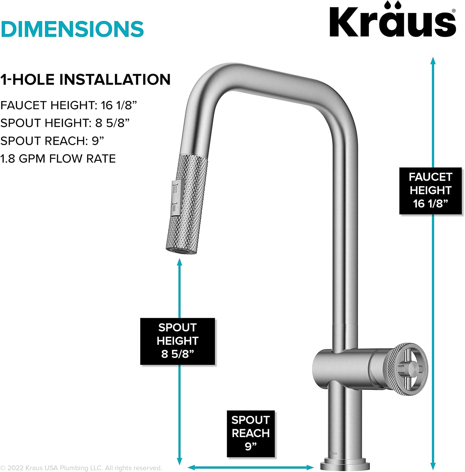 KRAUS Urbix Industrial Pull-Down Single Handle Kitchen Faucet in Spot-Free Stainless Steel, KPF-3126SFS