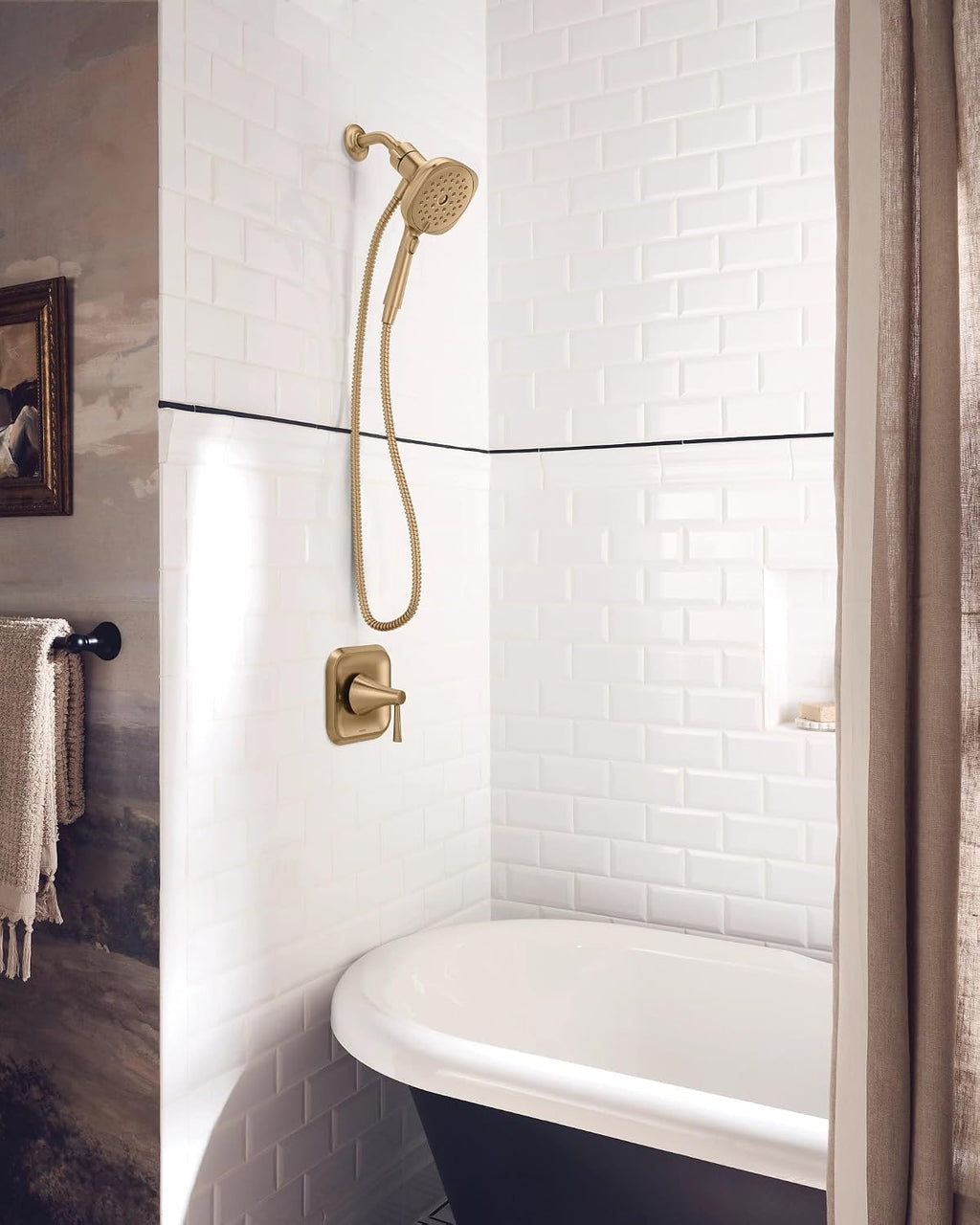 Moen Ronan Bronzed Gold Single-Handle Modern Shower Faucet with Square Handheld Rain Shower Spray Head Featuring Magnetix, Valve Included, 82023BZG