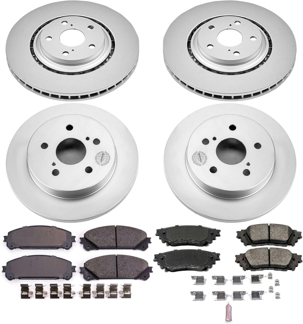 PowerStop Front and Rear Brake Kit for Lexus NX200t 2015-17 |NX300 2018-21 |NX300h 2015-21 - Fully-Coated Disc Rotors with Z17 Ceramic Brake Pads Replacement, CRK7605