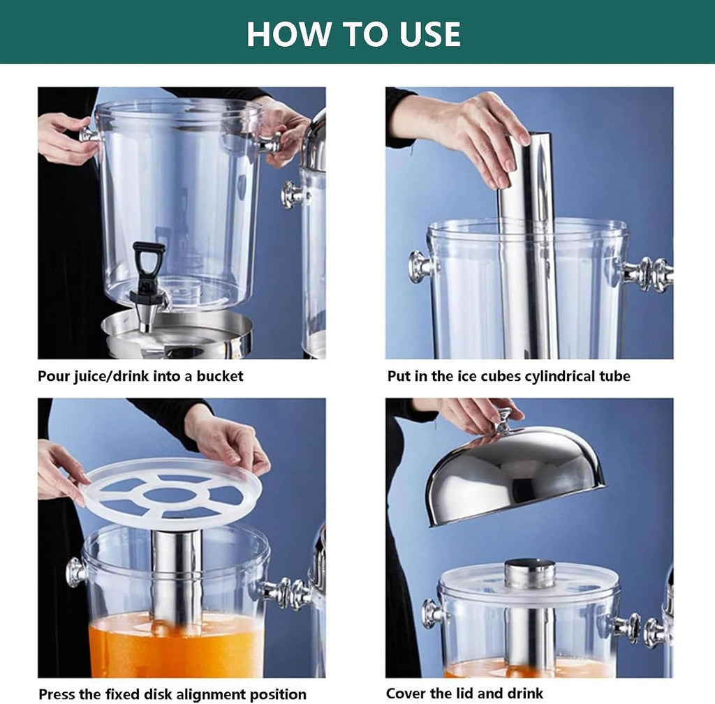 Commercial Beverage Juice Dispenser With Faucet,Coolers And Water Fountains,Stainless Steel Cold Drinks Machine For Parties And Family Gatherings,Hot And Cold Double Use,Gold