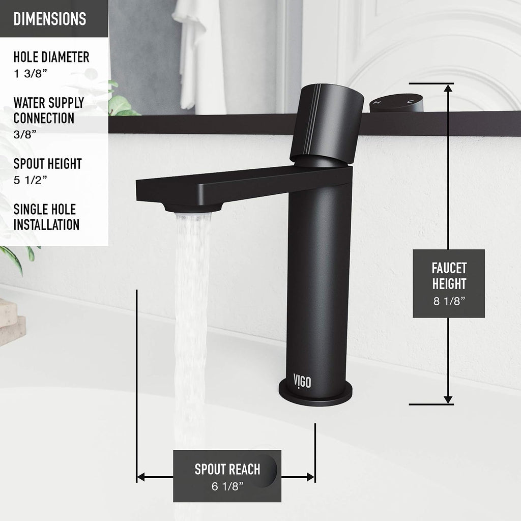 VIGO Halsey Single-Handle Single-Hole Mount Bathroom Sink Faucet, 8-Inch, Matte Black, Modern Design, Solid Brass, 1.2 GPM WaterSense & Ceramic Disc Valve, Corrosion-Resistant