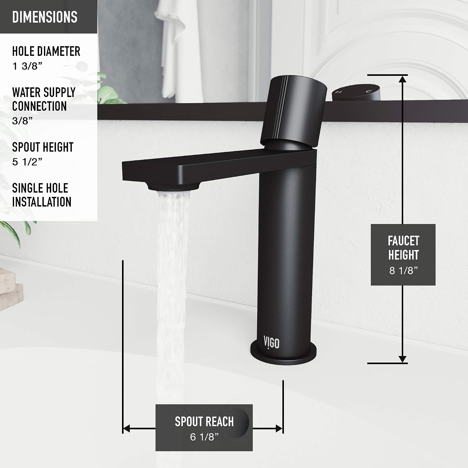 VIGO Halsey Single-Handle Single-Hole Mount Bathroom Sink Faucet, 8-Inch, Matte Black, Modern Design, Solid Brass, 1.2 GPM WaterSense & Ceramic Disc Valve, Corrosion-Resistant