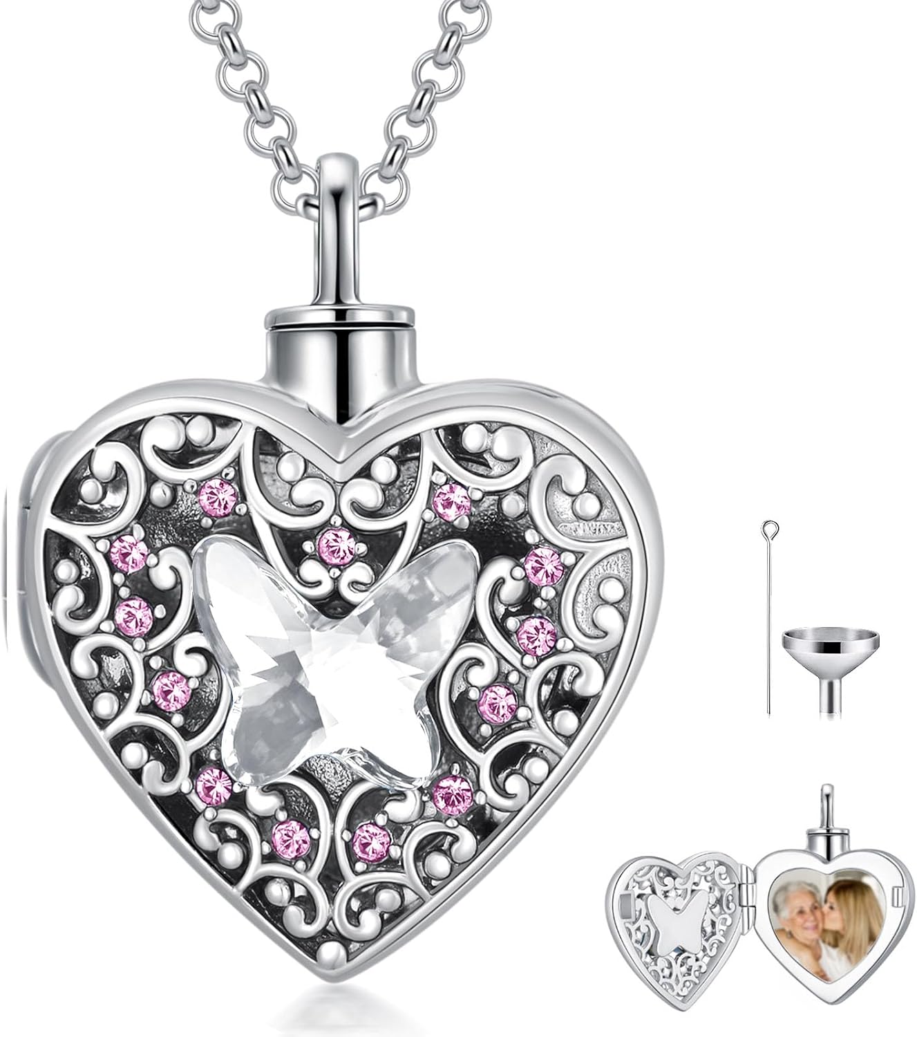 Dorunmo Personalized Heart Urn Locket Necklace for Ashes and Pictures 925 Sterling Silver Customized Locket Memorial Keepsake Cremation Jewelry for Ashes for Women Men Keep Someone Near to You