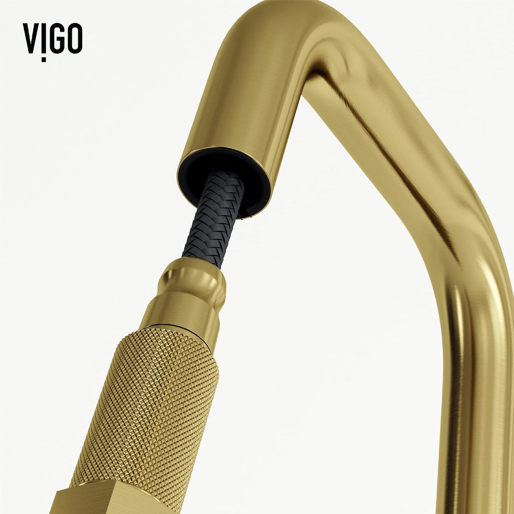 VIGO Hart Angular 18'' H Single Handle Pull-Down Spout Kitchen Faucet in Matte Brushed Gold-VG02036MG