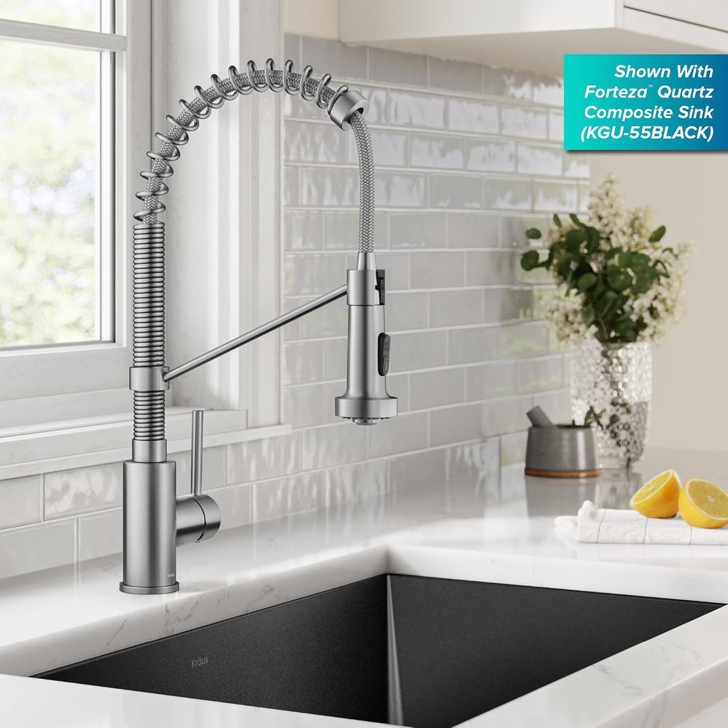 KRAUS Bolden Commercial Style 2-Function Single Handle Pull Down Kitchen Faucet in Spot-Free Stainless Steel, KPF-1610SFS